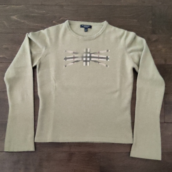 Burberry London Cashmere Sweater in Pastel Green With Checker Details